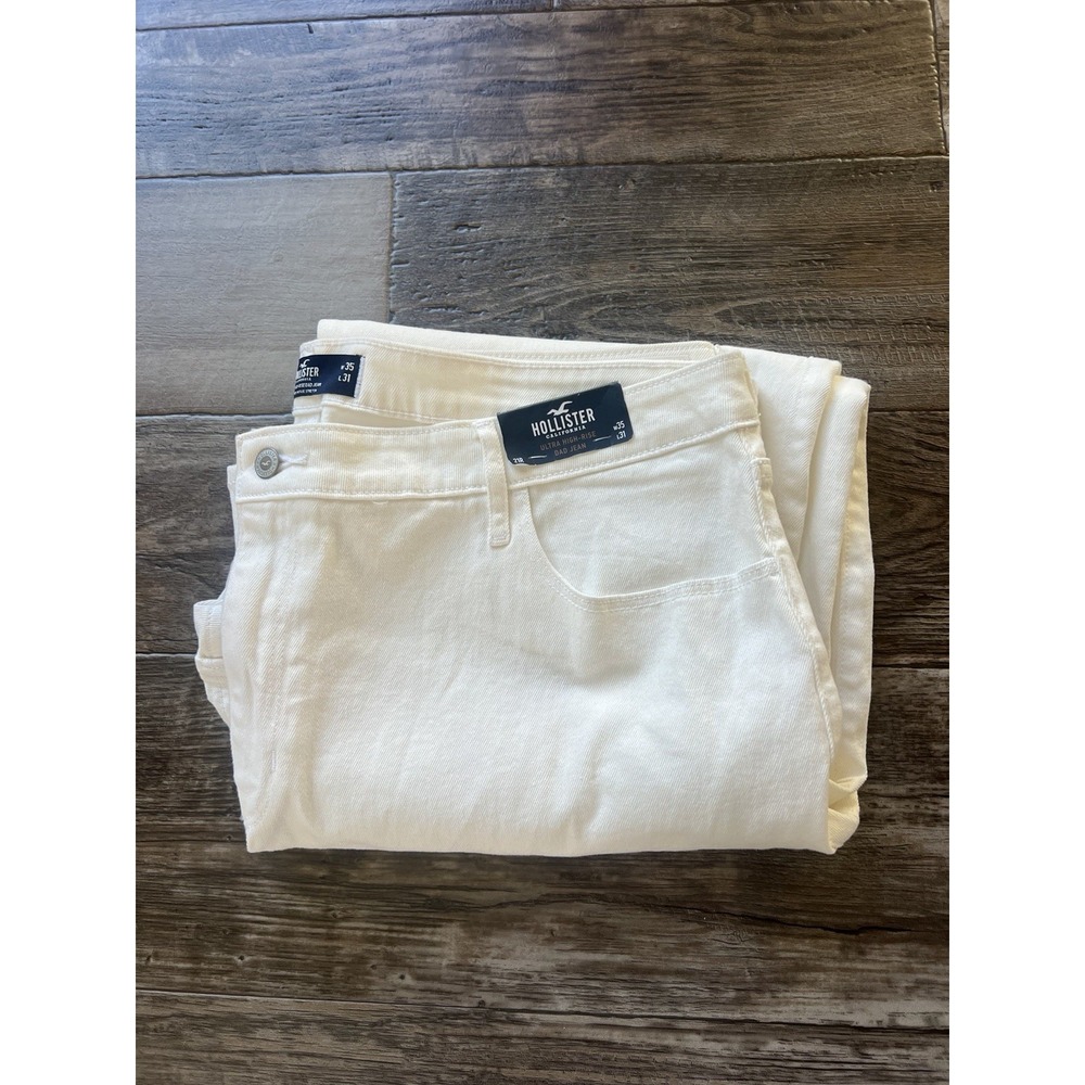 Hollister Women's Ultra High Rise Dad Jean‎ Beige Size 21W (35) Straight Leg